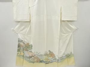 リサイクル　作家物　寿光織寺院に草花模様織り出し色留袖